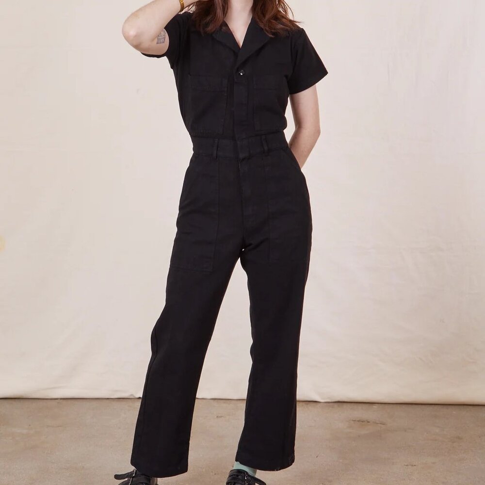 Big Bud Press Petite Short Sleeve Jumpsuit in Basic Black